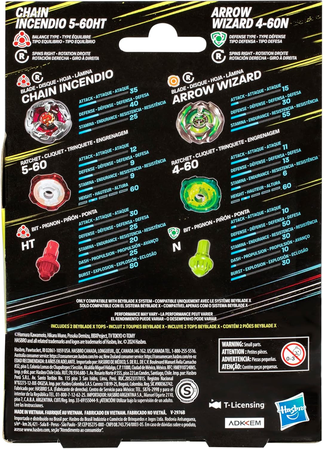Beyblade X Chain Incendio 5-60HT and Arrow Wizard 4-60N Top Dual Pack Set