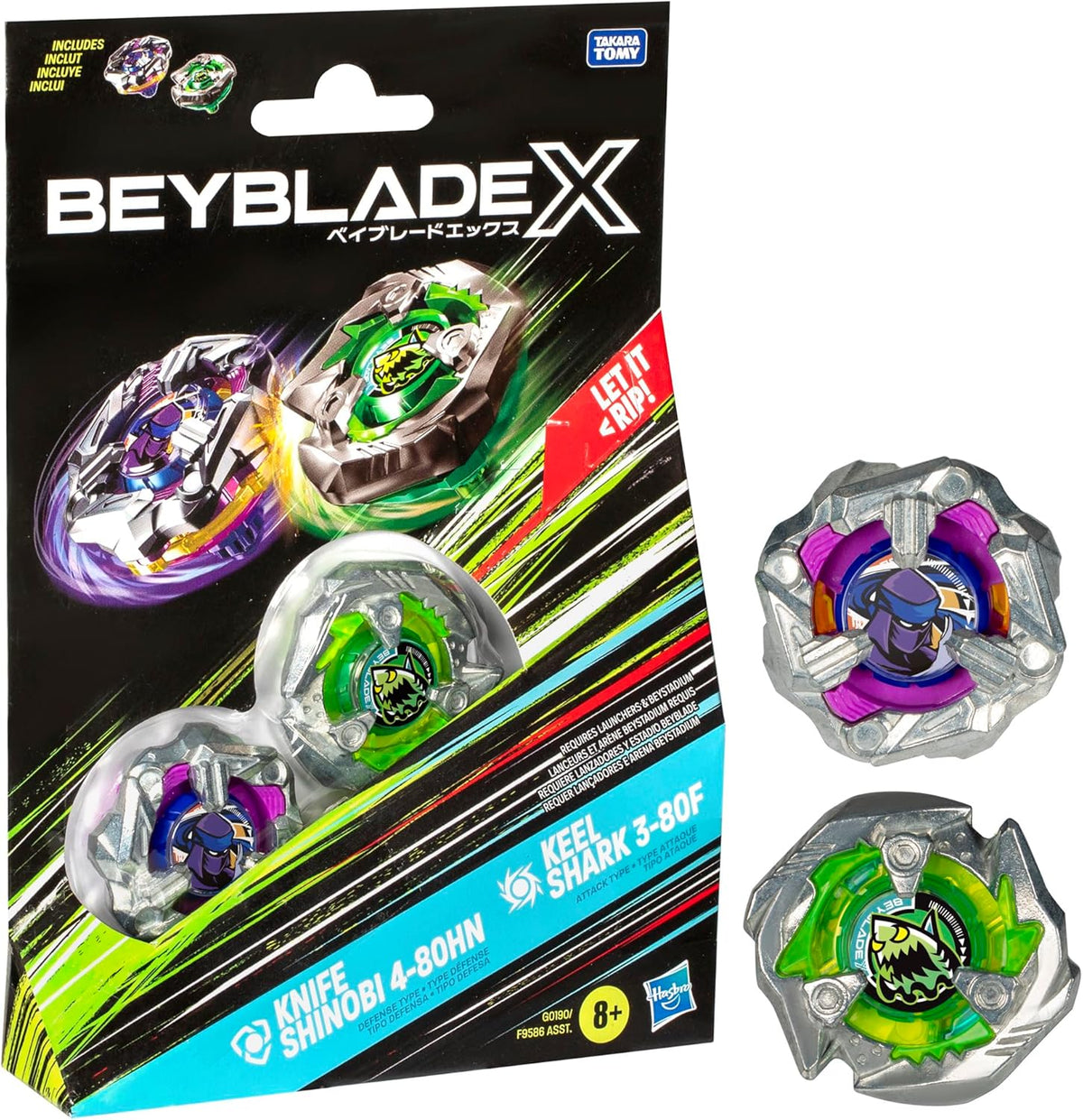 Beyblade X Knife Shinobi 4-80HN and Keel Shark 3-80F Top Dual Pack Set