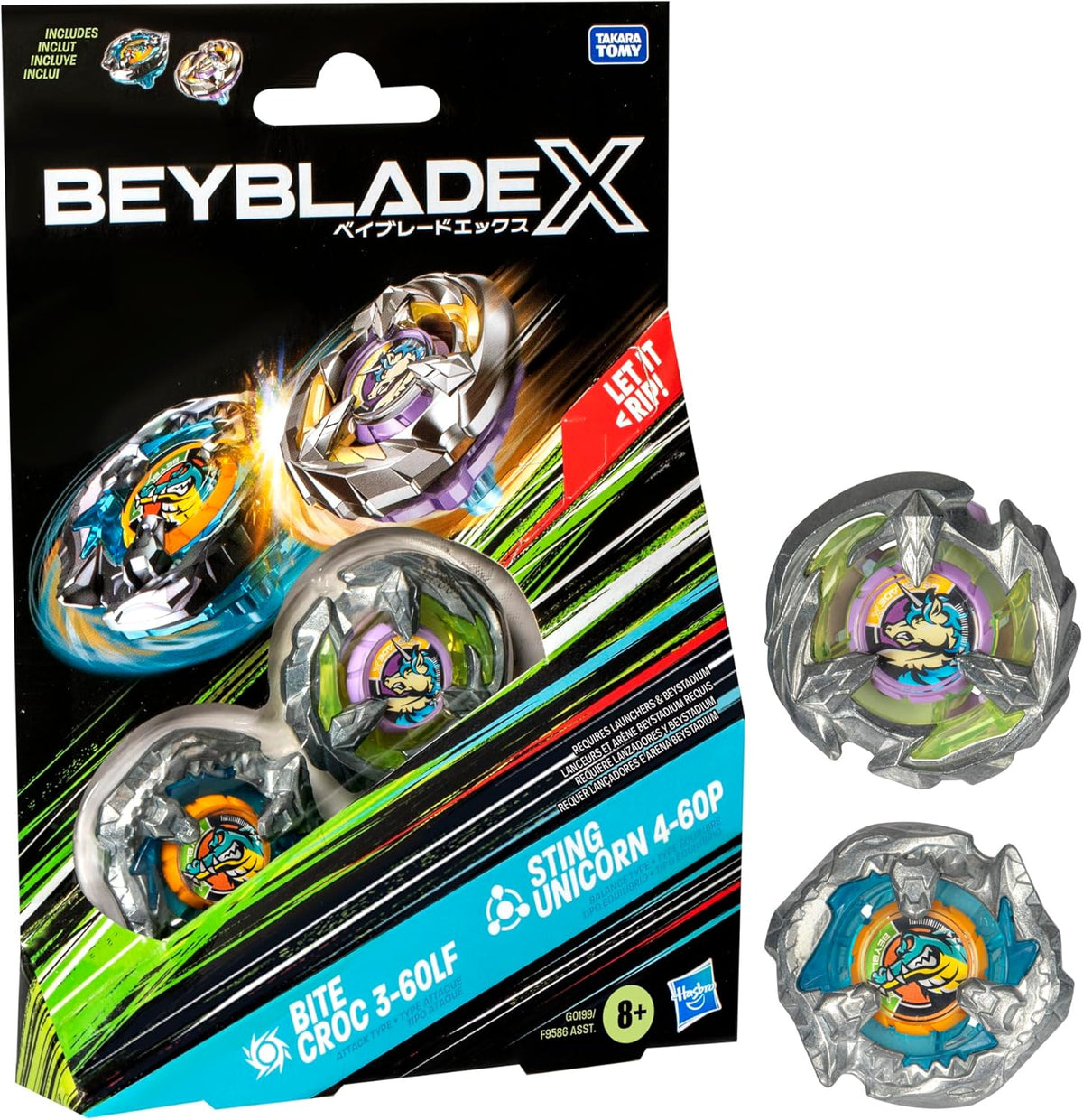Beyblade X Bite Croc 3-60LF and Sting Unicorn 4-60P Top Dual Pack Set